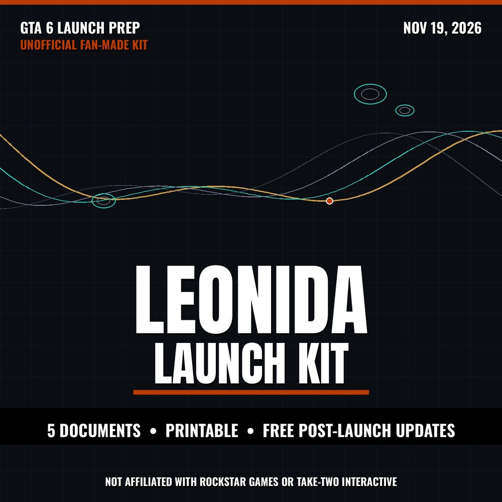 The Leonida Launch Kit — GTA 6 Countdown Checklist, Planner & Prep Worksheets (Unofficial Fan-Made) cover art