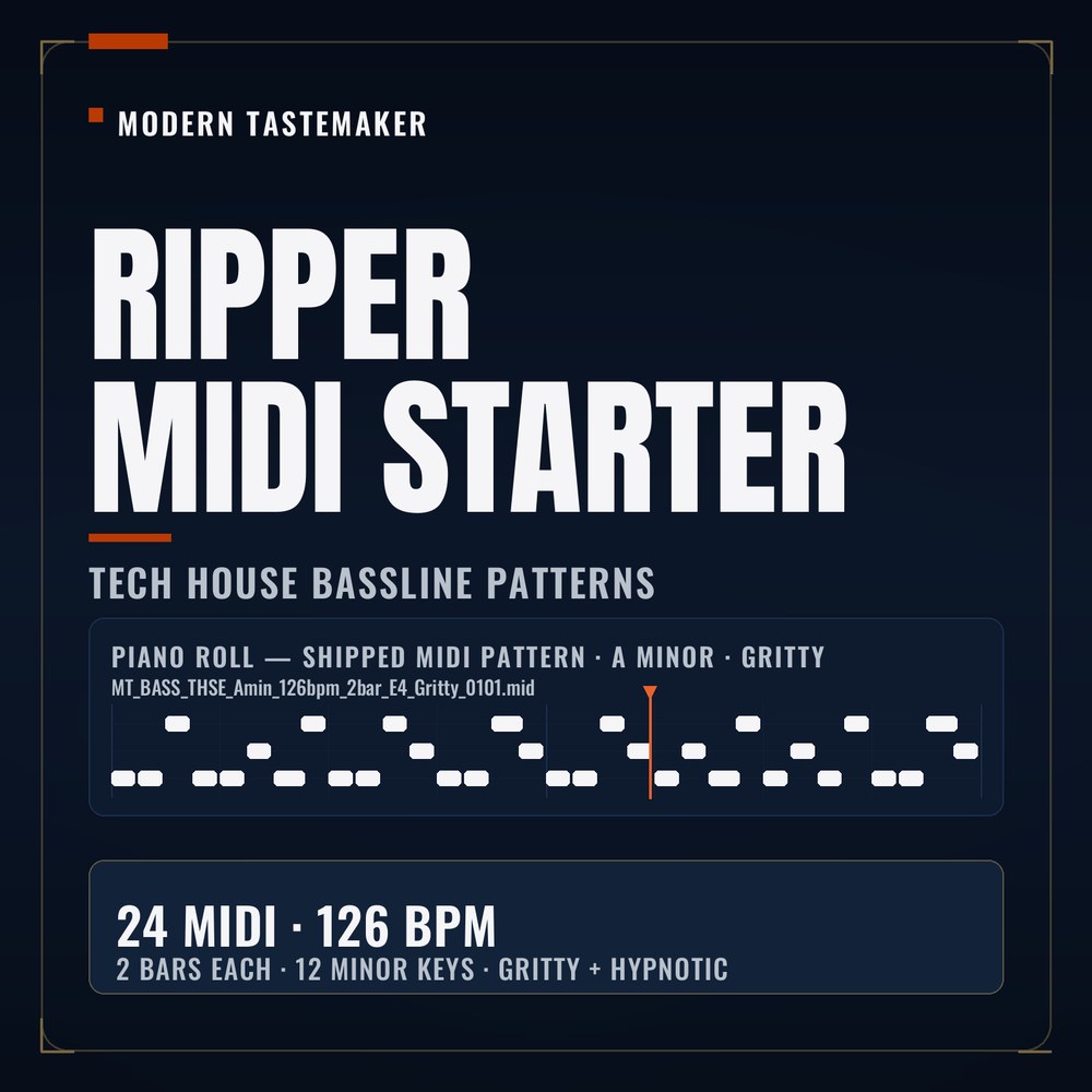 RIPPER MIDI Starter — 24 Tech House Bassline Patterns cover art